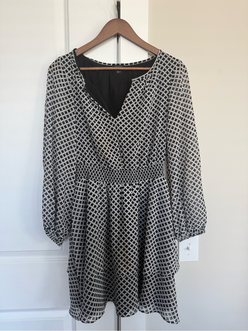 Ann Taylor Grid-Print Midi Dress